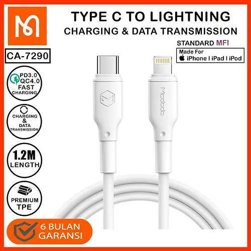 [NQ1663] Mcdodo CA-7290 USB-C/Lightning Cable 1.2m (white)