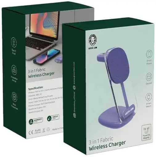 [NQ916] Green Lion 3 in 1 Fabric Wireless 15W Charger 
