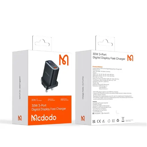 [NQ1499] MCDODO 30W 3-Port Digital Display PD Fast Charger | CH-217