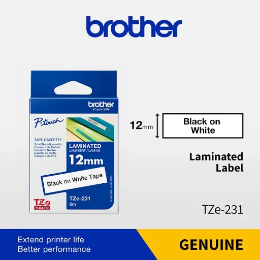 [NQ455] Brother 12mm Black/White TZE 231 Label Printing Machine 