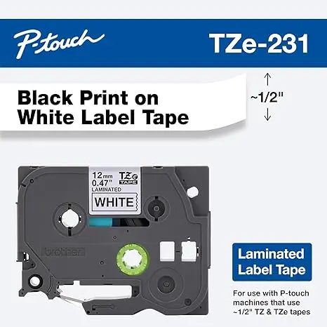 [NQ455] Brother 12mm Black/White TZE 231