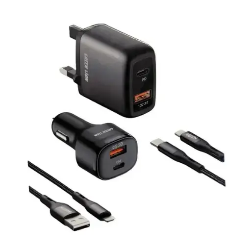 [NQ876] GREEN 4 IN 1 COMBO FAST CHARGING CAR CHARGER WITH MULTI-PORT WALL CHARGER & DATA CABLE 20W