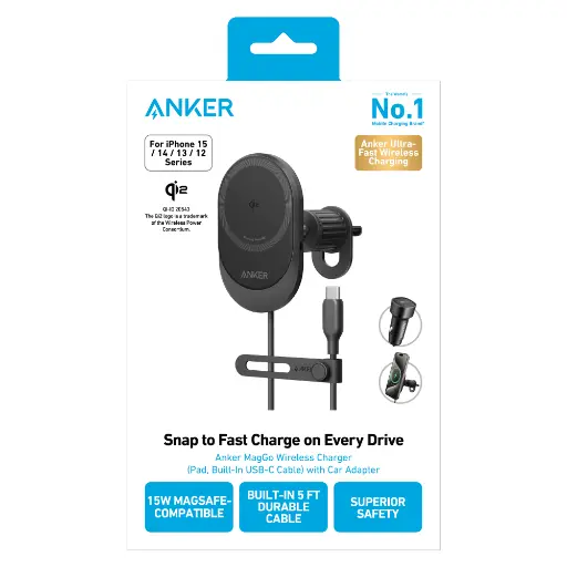 [NQ173] Anker - Qi2 15W Sliding Vent Car Mount Charger with 25W Car Charger - Black B2932H11-1