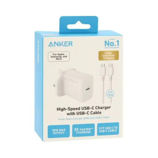 [NQ197] Anker Charger (20W) with USB-C Cable 1.5M White