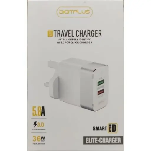 TRAVEL CHARGER DUAL USB 5.8A SMART ID DP-W08QC