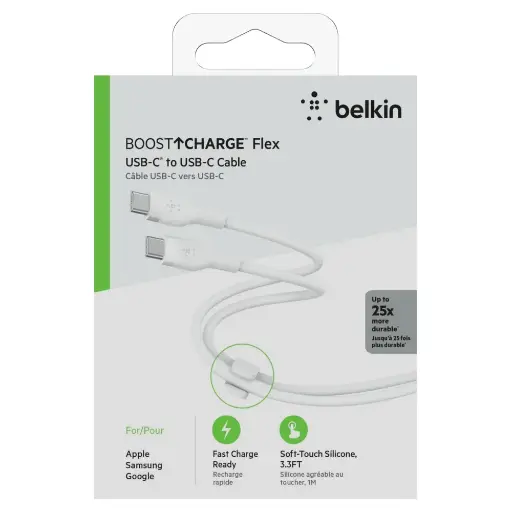 [NQ408] Belkin BOOST CHARGE Flex Silicone cable USB-C to USB-C 2.0 - 1M - White
