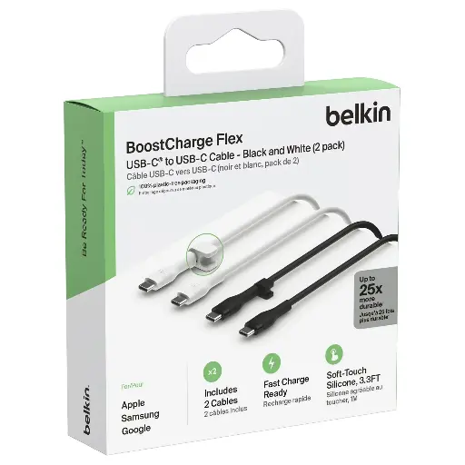 [NQ424] Belkin Flex Silikon-Kabel USB-C / USB-C 2.0 1m Doppelpack