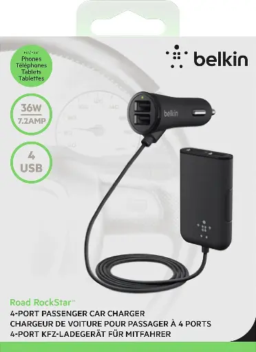[NQ430] Belkin Road Rockstar: 4-Port Passenger Car Charger 36W