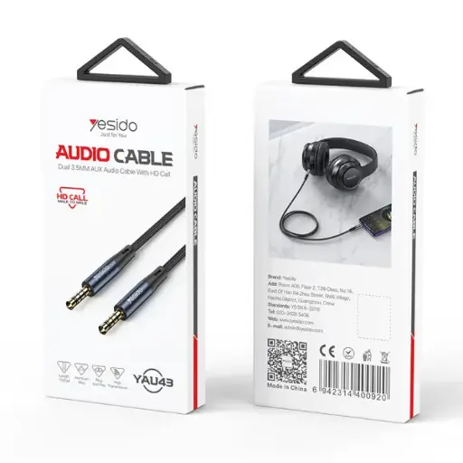 [NQ2652] YESIDO YAU43 Aluminum Alloy Built-in High-performance 3.5MM AUX HD Call Audio Cable