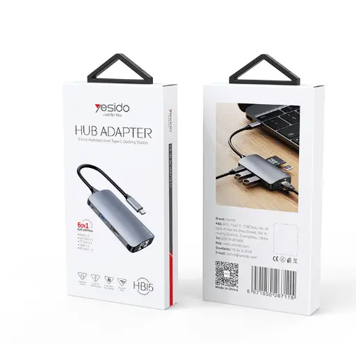 [HB15] YESIDO USB-C HUB ADAPTER MULTI PROT HB15 6 IN 1