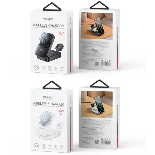 YESIDO DS27 15W Wireless Fast Charging Multiple Protections Foldable Design 3-in-1 Desktop Wireless Charger