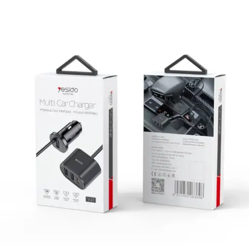 [NQ2599] YESIDO Multi port fast charging car charger Y41 Black